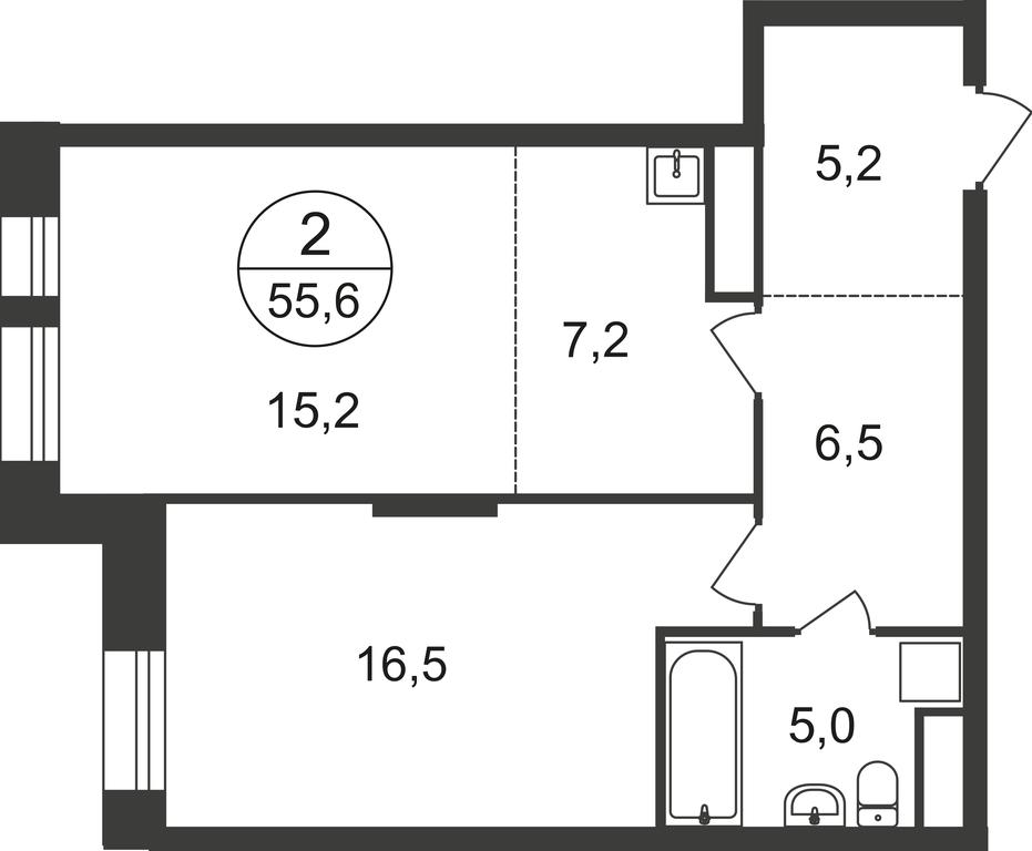 2-BD Apartment Sale, 55.6平方米 at Pervyi Moskovskiy, ulitsa Bianki, 1, Moskovskiy, Moscow, Russia #1