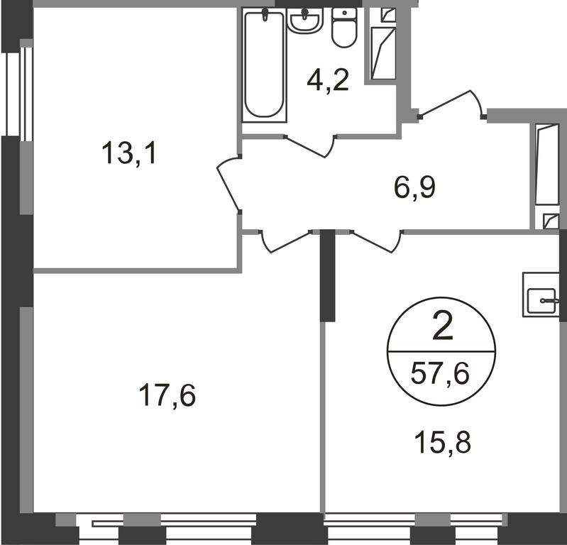 2-BD Apartment Sale, 57.6平方米 at Pervyi Moskovskiy, ulitsa Bianki, 1, Moskovskiy, Moscow, Russia #1