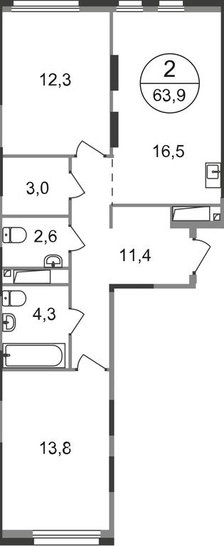 2-BD Apartment Sale, 63.9 sq. m. at Pervyi Moskovskiy, ulitsa Bianki, 1, Moskovskiy, Moscow, Russia #1