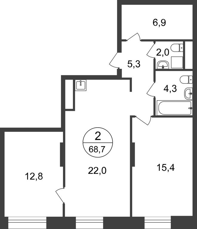 2-BD Apartment Sale, 68.7平方米 at Pervyi Moskovskiy, ulitsa Bianki, 1, Moskovskiy, Moscow, Russia #1