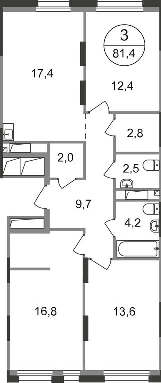 3-BD Apartment Sale, 81.4平方米 at Pervyi Moskovskiy, ulitsa Bianki, 1, Moskovskiy, Moscow, Russia #1