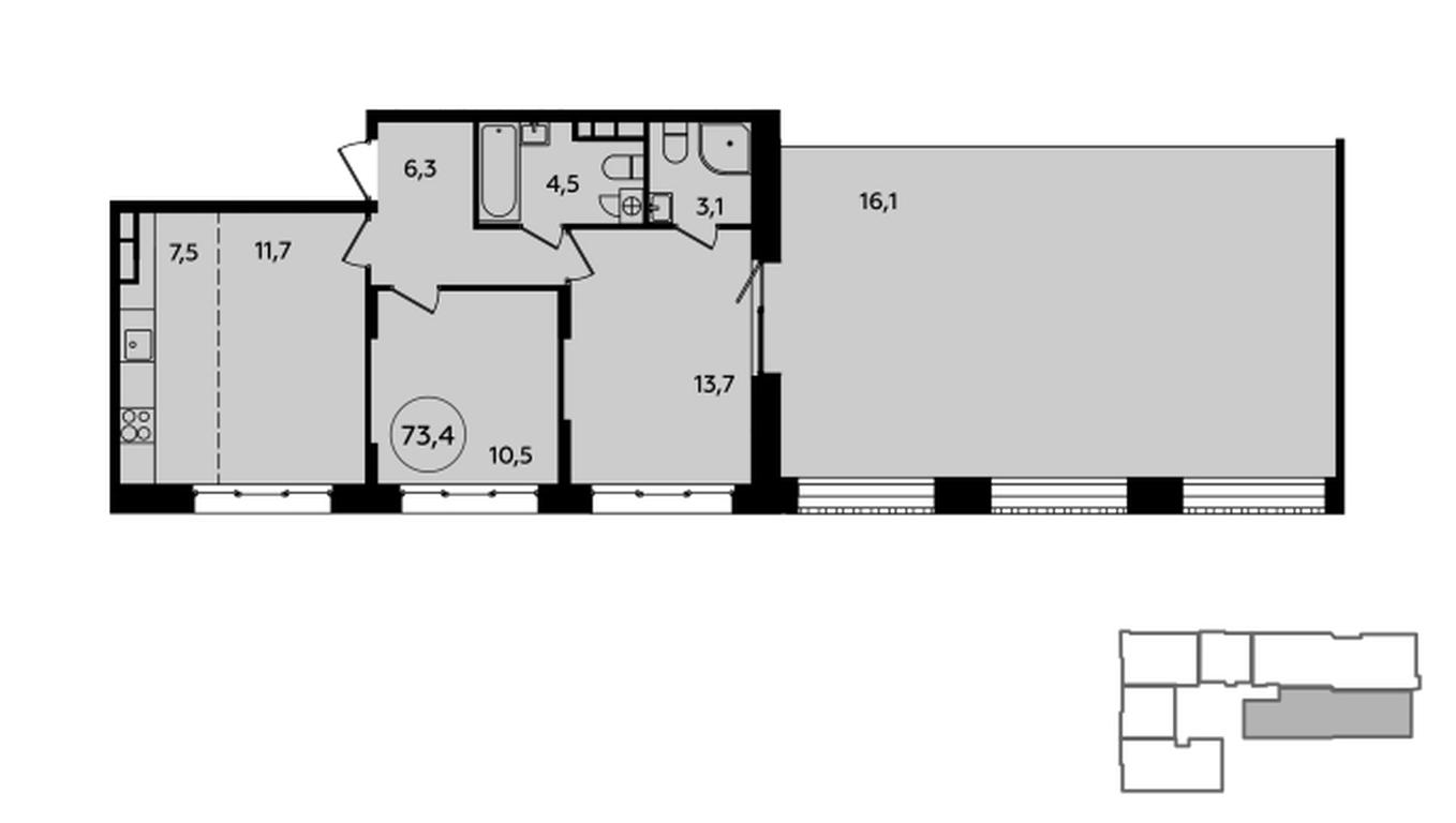 2-BD Apartment Sale, 73.3 sq. m. at Skandinaviya, Skandinaviya Residential Complex, Sosenskoye Settlement, Moscow, Russia #1