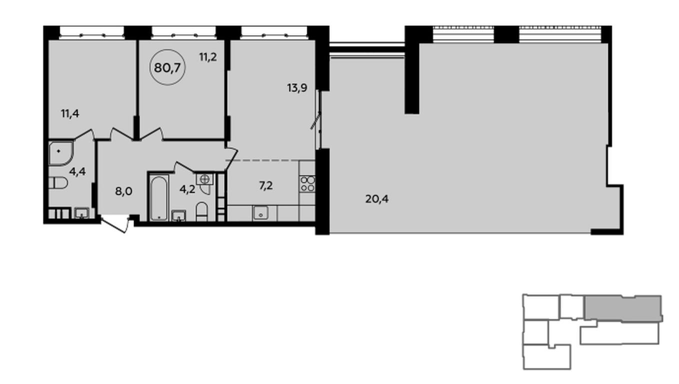 2-BD Apartment Sale, 79.5 sq. m. at Skandinaviya, Skandinaviya Residential Complex, Sosenskoye Settlement, Moscow, Russia #1