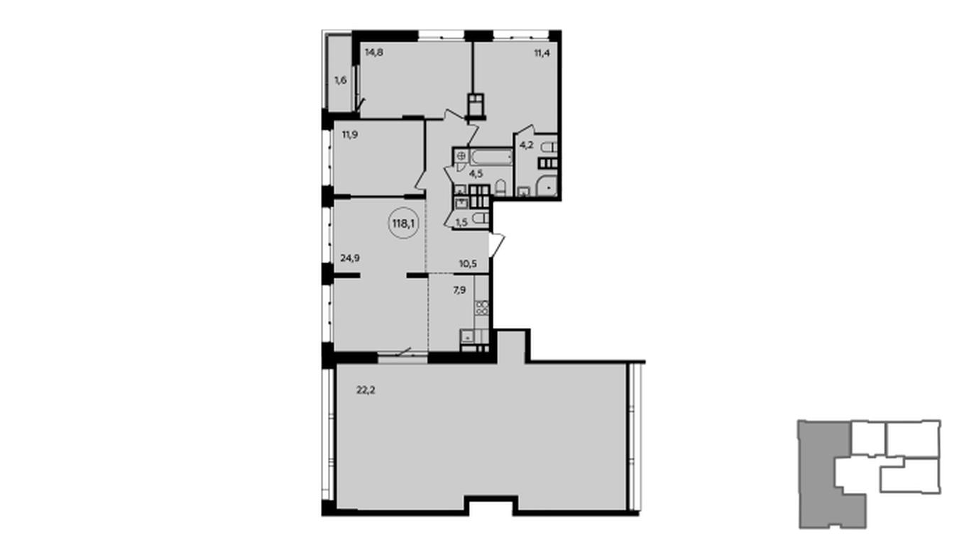 3-BD Apartment Sale, 118.7 sq. m. at Skandinaviya, Skandinaviya Residential Complex, Sosenskoye Settlement, Moscow, Russia #1