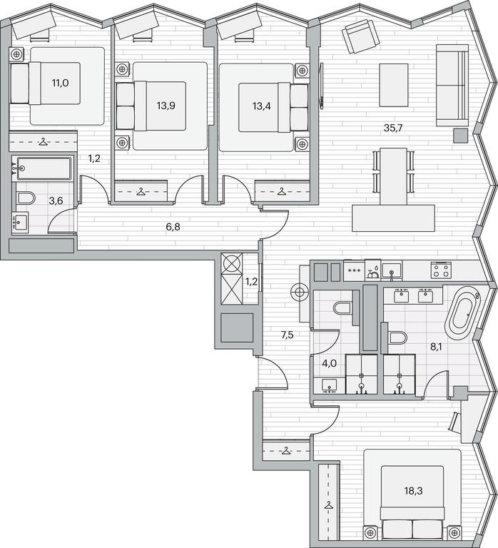 4-BD Apartment Sale, 124.6平方米 at Beregovoy, Beregovoy Drive, 2, Moscow, Russia #1