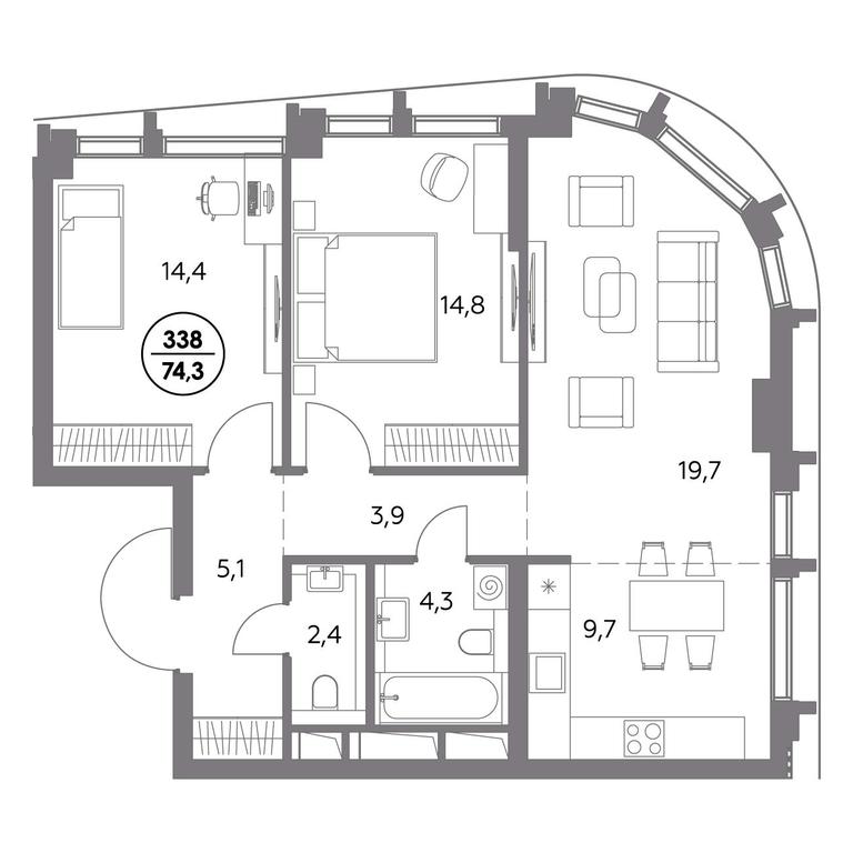 3-BD Apartment Sale, 74.3平方米 at Dom56, Fridrikha Engelsa Street, 56с1, Moscow, Russia #1 3-BD Apartment Sale, 74.3平方米 at Dom56, Fridrikha Engelsa Street, 56с1, Moscow, Russia #1