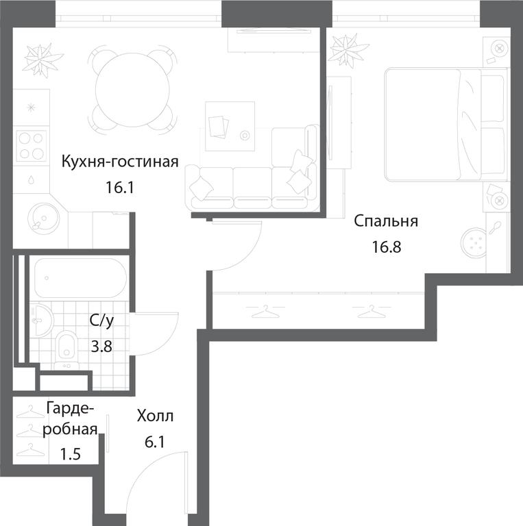 1-BD Apartment Sale, 43.8平方米 at Nagatino i-Land, Andropova Avenue, 18с4, Moscow, Russia #1