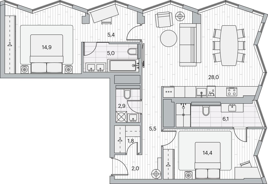 2-BD Apartment Sale, 85.1平方米 at Beregovoy, Beregovoy Drive, 2, Moscow, Russia #1