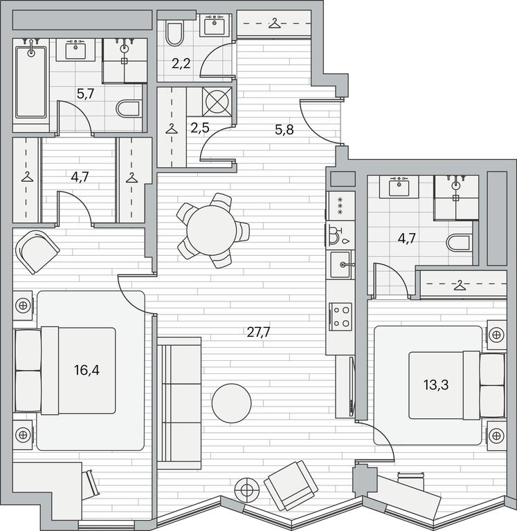 2-BD Apartment Sale, 83.5平方米 at Beregovoy, Beregovoy Drive, 2, Moscow, Russia #1