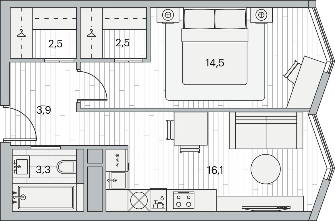 1-BD Apartment Sale, 43.4平方米 at Beregovoy, Beregovoy Drive, 2, Moscow, Russia #1