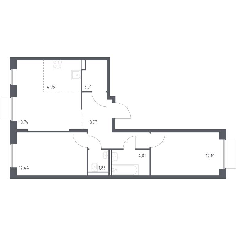 1-BD Apartment Sale, 60.85 sq. m. at Kvartal Domashnij, Donetskaya Street, 30с11, Moscow, Russia #1