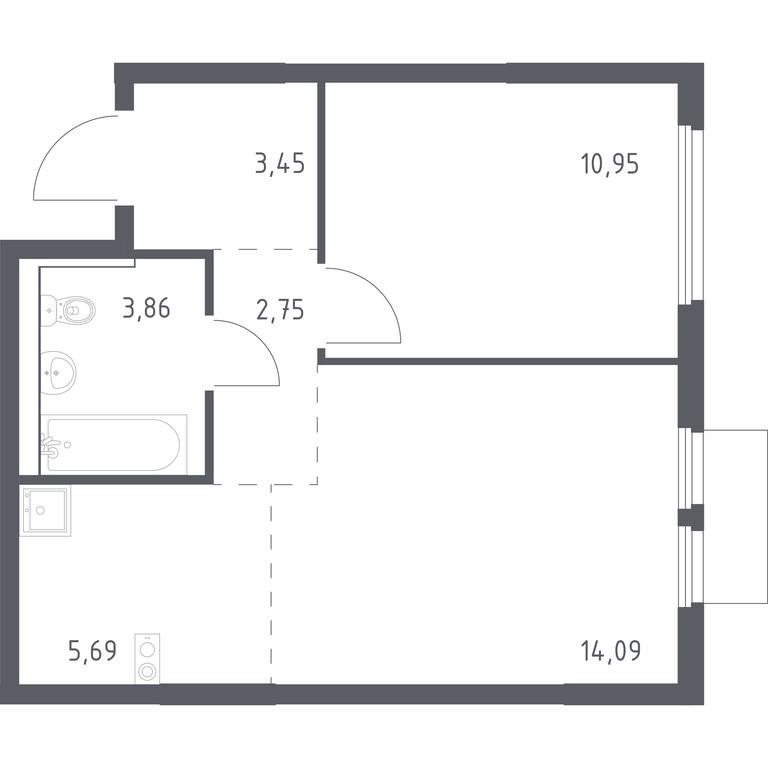 Apartment Sale, 40.79 sq. m. at Prigorod Lesnoe, Molodyozhny bulvar, 6, derevnya Misaylovo, Leninskiy City District, Moscow Region, Russia #1