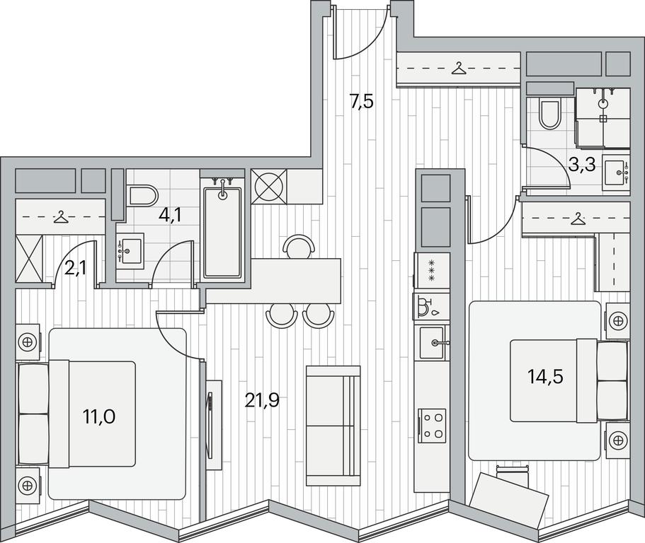 2-BD Apartment Sale, 64.5平方米 at Beregovoy, Beregovoy Drive, 2, Moscow, Russia #1