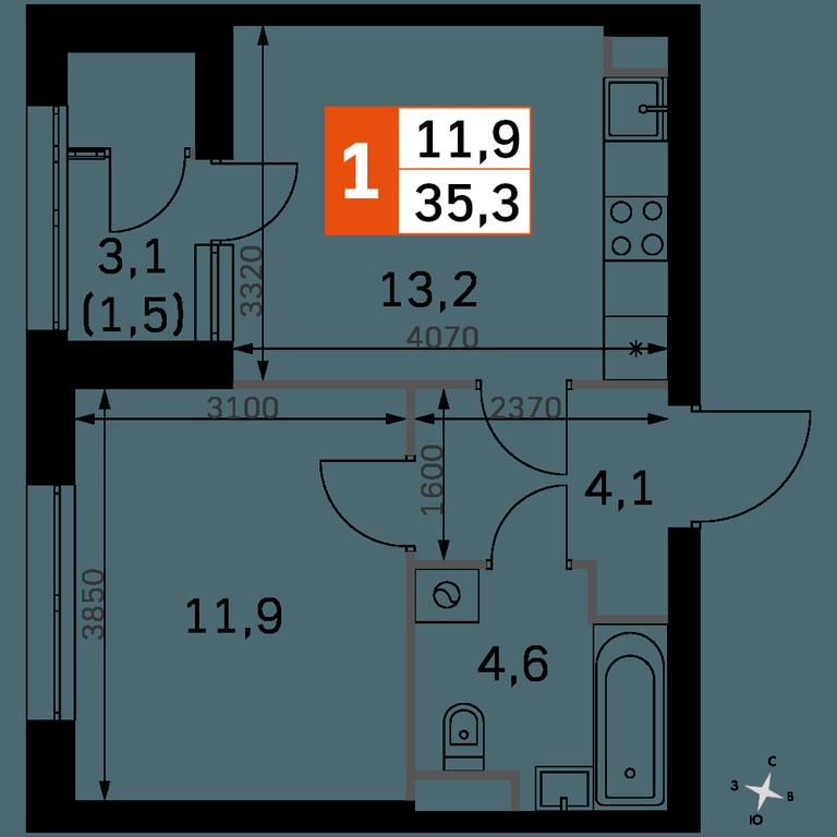 1-BD Apartment Sale, 35.6 sq. m. at Sky Garden, Stroitelny Drive, 9с6, Moscow, Russia #1