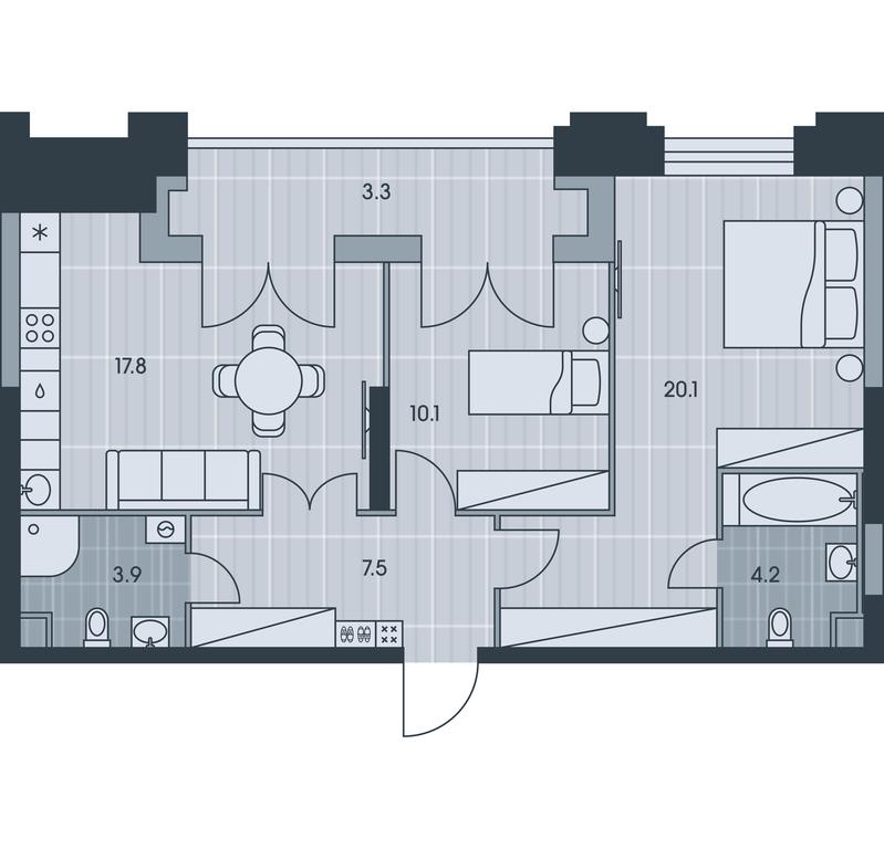 2-BD Apartment Sale, 66.9平方米 at Ever, Obrucheva Street, вл23, Moscow, Russia #1 2-BD Apartment Sale, 66.9平方米 at Ever, Obrucheva Street, вл23, Moscow, Russia #1