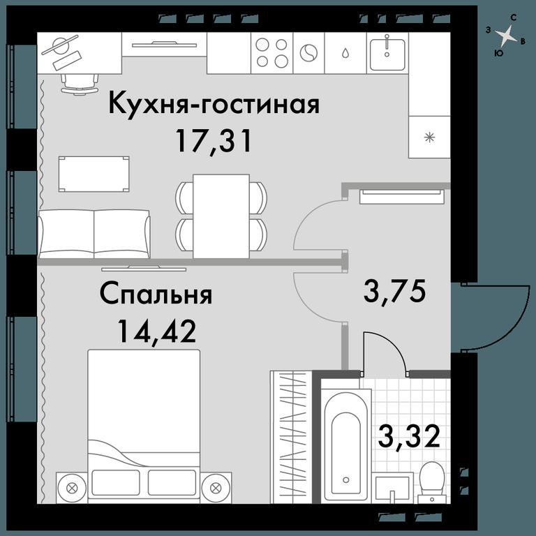 1-BD Apartment Sale, 38.4平方米 at Park Aprel, ulitsa Park Aprel, 1, Aprelevka, Naro-Fominskiy City District, Moscow Region, Russia #1