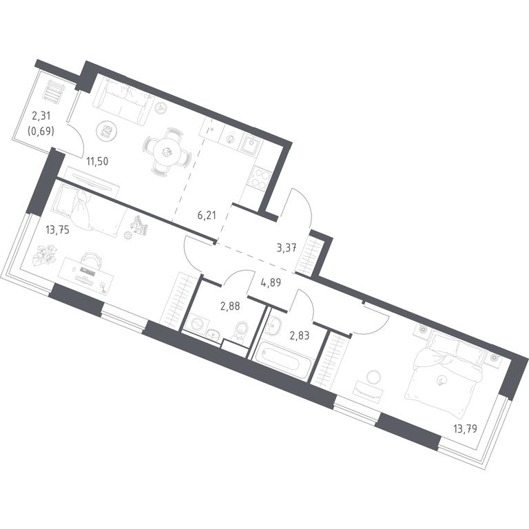 1-BD Apartment Sale, 59.91平方米 at Kvartal Zapadnyj, kvartal № 76, Marushkinskoye Settlement, Moscow, Russia #1 1-BD Apartment Sale, 59.91平方米 at Kvartal Zapadnyj, kvartal № 76, Marushkinskoye Settlement, Moscow, Russia #1