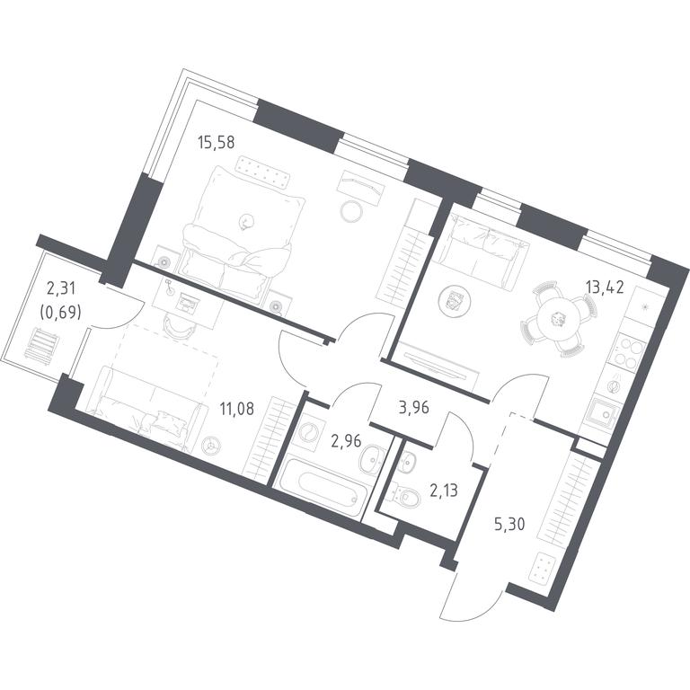 1-BD Apartment Sale, 55.12平方米 at Kvartal Zapadnyj, kvartal № 76, Marushkinskoye Settlement, Moscow, Russia #1 1-BD Apartment Sale, 55.12平方米 at Kvartal Zapadnyj, kvartal № 76, Marushkinskoye Settlement, Moscow, Russia #1
