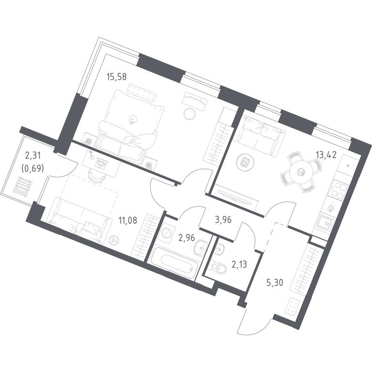 1-BD Apartment Sale, 55.12平方米 at Kvartal Zapadnyj, kvartal № 76, Marushkinskoye Settlement, Moscow, Russia #1 1-BD Apartment Sale, 55.12平方米 at Kvartal Zapadnyj, kvartal № 76, Marushkinskoye Settlement, Moscow, Russia #1