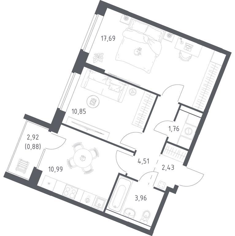 1-BD Apartment Sale, 53.07平方米 at Kvartal Zapadnyj, kvartal № 76, Marushkinskoye Settlement, Moscow, Russia #1 1-BD Apartment Sale, 53.07平方米 at Kvartal Zapadnyj, kvartal № 76, Marushkinskoye Settlement, Moscow, Russia #1
