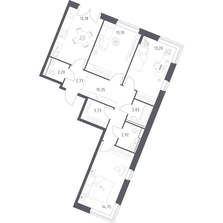 2-BD Apartment Sale, 77.99 sq. m. at Kvartal Zapadnyj, kvartal № 76, Marushkinskoye Settlement, Moscow, Russia #1 2-BD Apartment Sale, 77.99 sq. m. at Kvartal Zapadnyj, kvartal № 76, Marushkinskoye Settlement, Moscow, Russia #1
