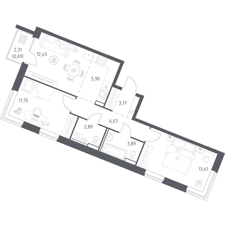 1-BD Apartment Sale, 60.42平方米 at Kvartal Zapadnyj, kvartal № 76, Marushkinskoye Settlement, Moscow, Russia #1 1-BD Apartment Sale, 60.42平方米 at Kvartal Zapadnyj, kvartal № 76, Marushkinskoye Settlement, Moscow, Russia #1