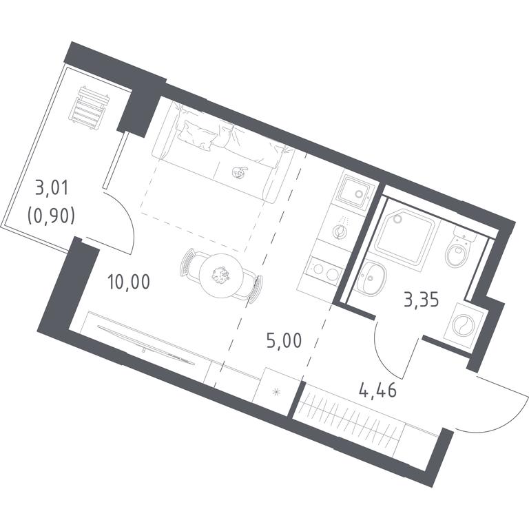 Apartment Sale, 23.71平方米 at Kvartal Zapadnyj, kvartal № 76, Marushkinskoye Settlement, Moscow, Russia #1