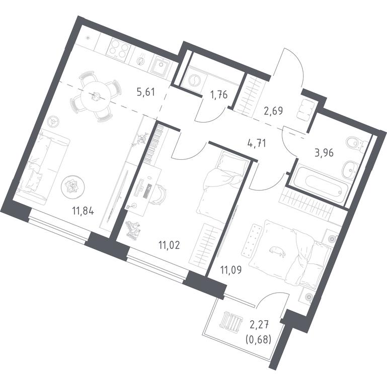 1-BD Apartment Sale, 53.36平方米 at Kvartal Zapadnyj, kvartal № 76, Marushkinskoye Settlement, Moscow, Russia #1 1-BD Apartment Sale, 53.36平方米 at Kvartal Zapadnyj, kvartal № 76, Marushkinskoye Settlement, Moscow, Russia #1