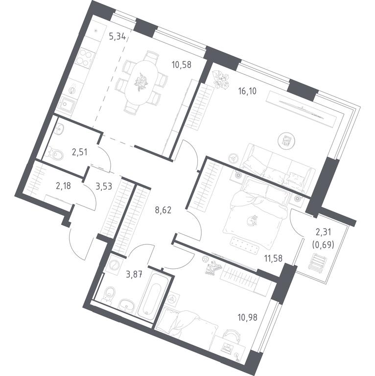 2-BD Apartment Sale, 75.98平方米 at Kvartal Zapadnyj, kvartal № 76, Marushkinskoye Settlement, Moscow, Russia #1 2-BD Apartment Sale, 75.98平方米 at Kvartal Zapadnyj, kvartal № 76, Marushkinskoye Settlement, Moscow, Russia #1