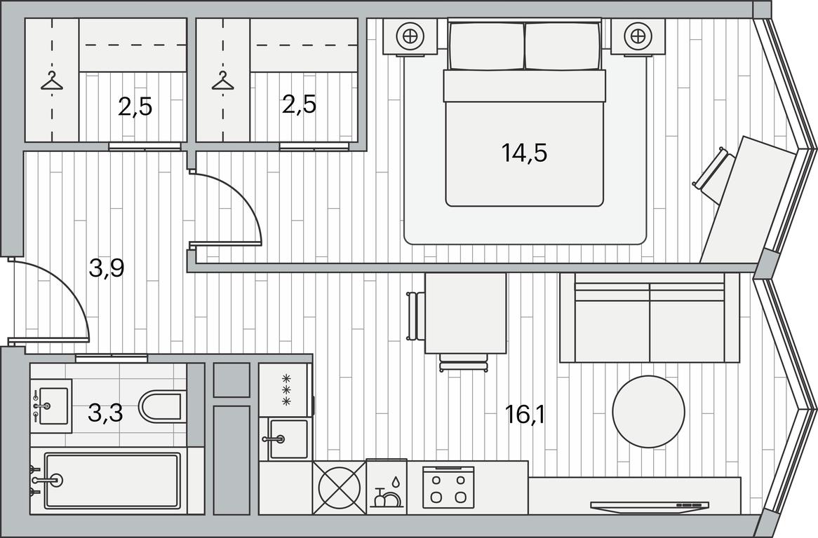 1-BD Apartment Sale, 43.2平方米 at Beregovoy, Beregovoy Drive, 2, Moscow, Russia #1