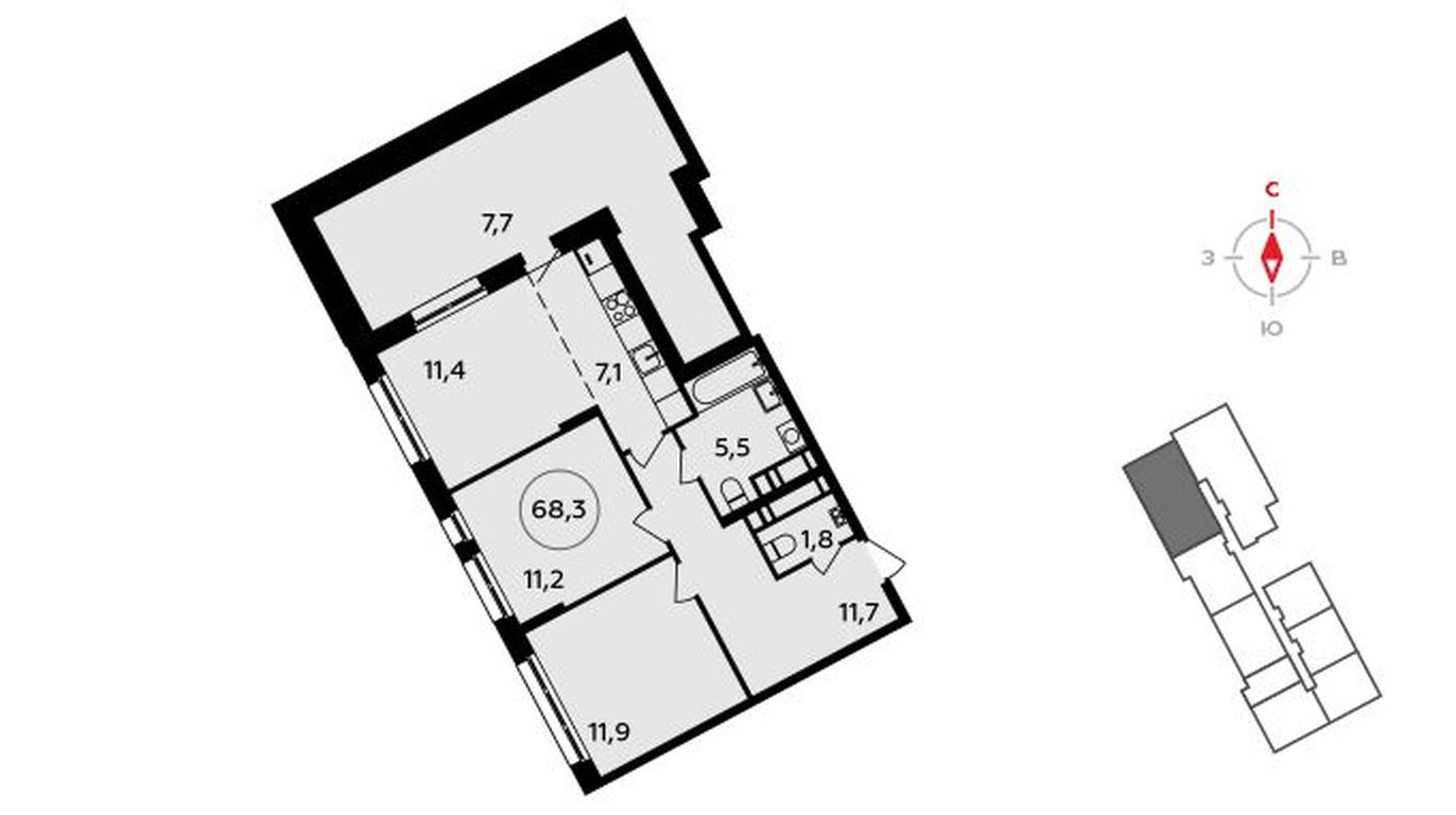 2-BD Apartment Sale, 68.3平方米 at Prokshino, Prokshino Residential Complex, Sosenskoye Settlement, Moscow, Russia #2 2-BD Apartment Sale, 68.3平方米 at Prokshino, Prokshino Residential Complex, Sosenskoye Settlement, Moscow, Russia #2