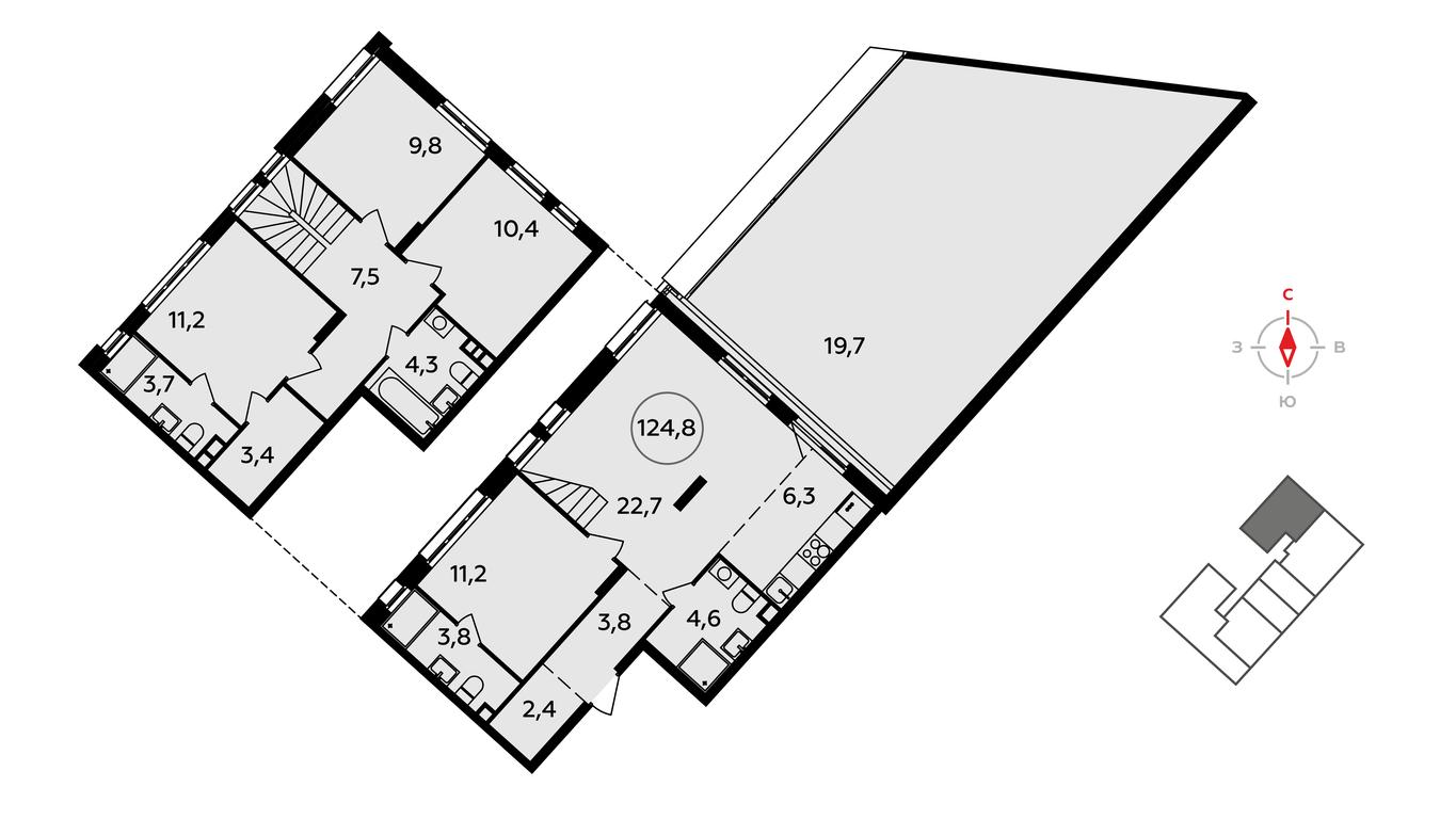3-BD Apartment Sale, 124.5 sq. m. at Prokshino, Prokshino Residential Complex, Sosenskoye Settlement, Moscow, Russia #2