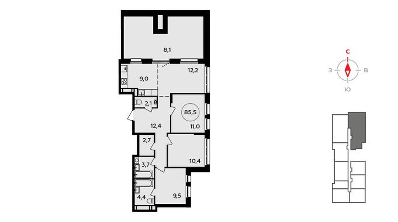 3-BD Apartment Sale, 85.7 sq. m. at Prokshino, Prokshino Residential Complex, Sosenskoye Settlement, Moscow, Russia #2 3-BD Apartment Sale, 85.7 sq. m. at Prokshino, Prokshino Residential Complex, Sosenskoye Settlement, Moscow, Russia #2