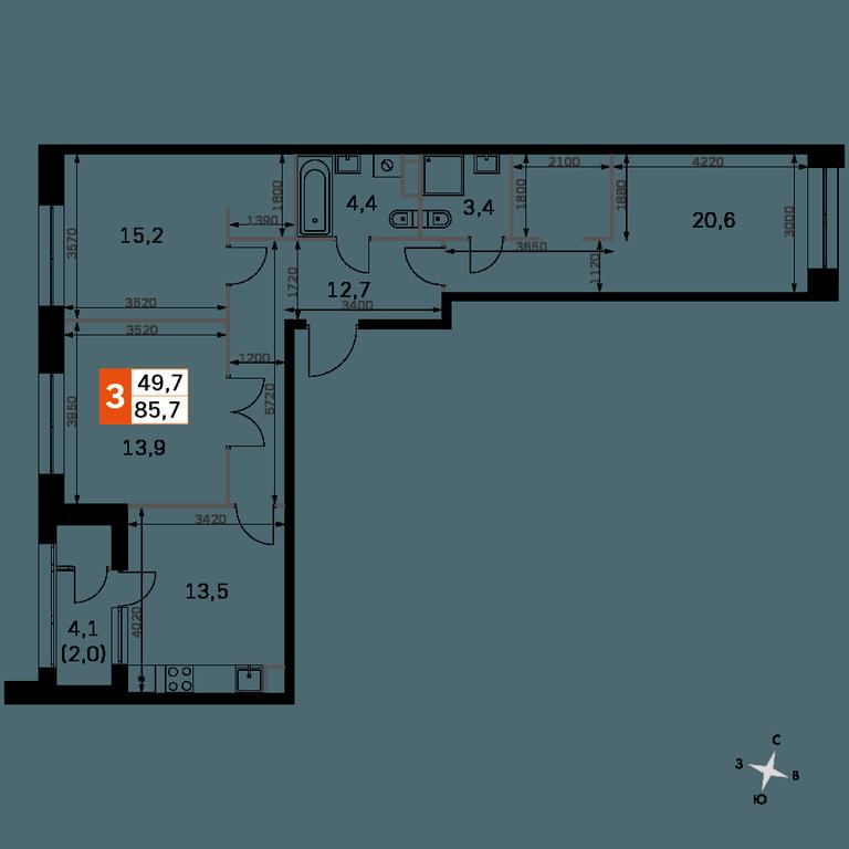 3-BD Apartment Sale, 85.4 sq. m. at Sky Garden, Stroitelny Drive, 9с6, Moscow, Russia #1 3-BD Apartment Sale, 85.4 sq. m. at Sky Garden, Stroitelny Drive, 9с6, Moscow, Russia #1