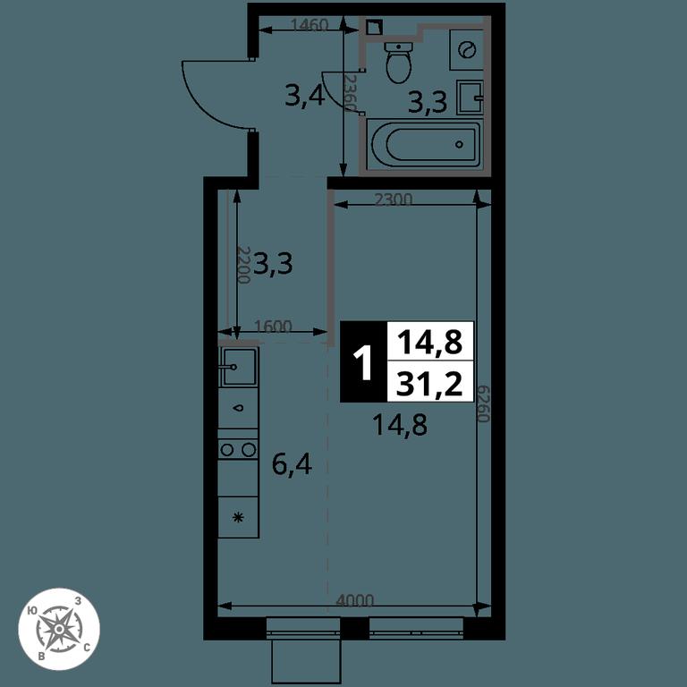Apartment Sale, 31.2 sq. m. at Pervy Donskoj, zhiloy mikrorayon Sapronovo, derevnya Sapronovo, Leninskiy City District, Moscow Region, Russia #2