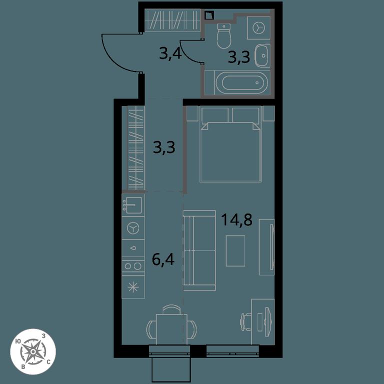 Apartment Sale, 31.2 sq. m. at Pervy Donskoj, zhiloy mikrorayon Sapronovo, derevnya Sapronovo, Leninskiy City District, Moscow Region, Russia #1