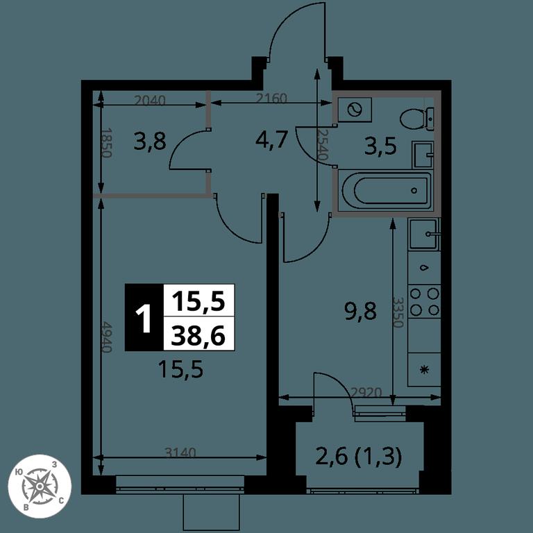 1-BD Apartment Sale, 38.6 sq. m. at Pervy Donskoj, zhiloy mikrorayon Sapronovo, derevnya Sapronovo, Leninskiy City District, Moscow Region, Russia #2