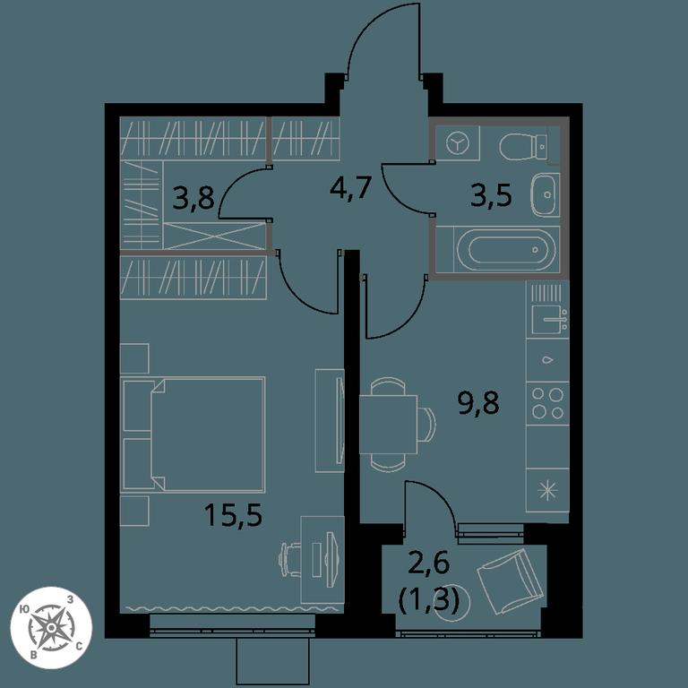 1-BD Apartment Sale, 38.6 sq. m. at Pervy Donskoj, zhiloy mikrorayon Sapronovo, derevnya Sapronovo, Leninskiy City District, Moscow Region, Russia #1