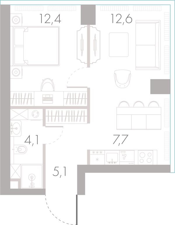 1-BD Apartment Sale, 42.3 sq. m. at River Park Towers, Kutuzovsky Drive, 16с1, Moscow, Russia #1
