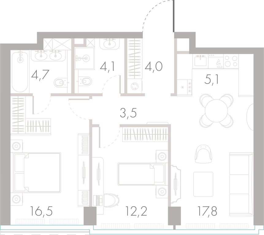 2-BD Apartment Sale, 67.3 sq. m. at River Park Towers, Kutuzovsky Drive, 16с1, Moscow, Russia #1