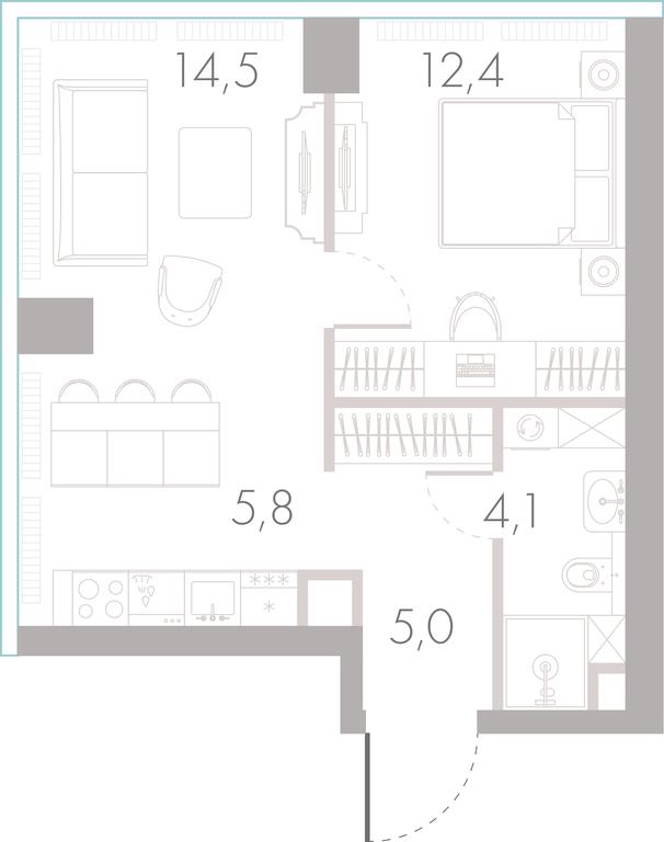 1-BD Apartment Sale, 42.1 sq. m. at River Park Towers, Kutuzovsky Drive, 16с1, Moscow, Russia #1