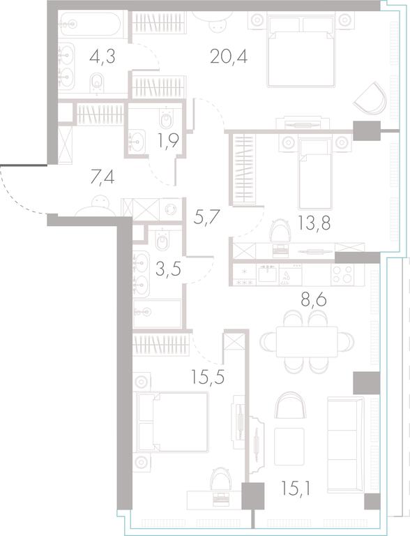 3-BD Apartment Sale, 95.8平方米 at River Park Towers, Kutuzovsky Drive, 16с1, Moscow, Russia #1 3-BD Apartment Sale, 95.8平方米 at River Park Towers, Kutuzovsky Drive, 16с1, Moscow, Russia #1