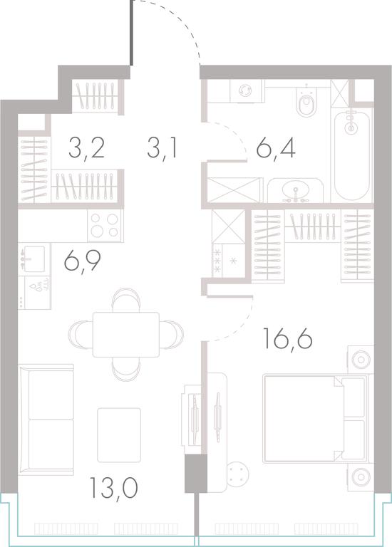 1-BD Apartment Sale, 48.8 sq. m. at River Park Towers, Kutuzovsky Drive, 16с1, Moscow, Russia #1