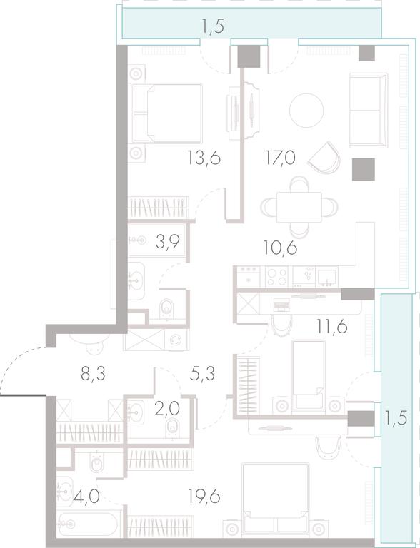 3-BD Apartment Sale, 98.9平方米 at River Park Towers, Kutuzovsky Drive, 16с1, Moscow, Russia #1