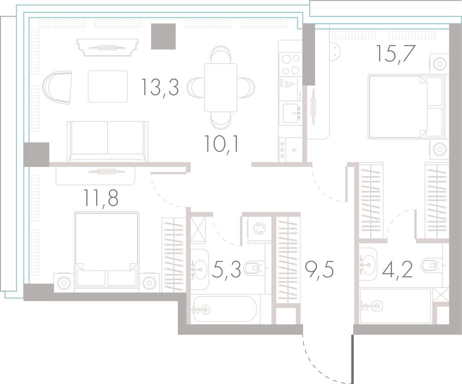 2-BD Apartment Sale, 68.9平方米 at River Park Towers, Kutuzovsky Drive, 16с1, Moscow, Russia #1