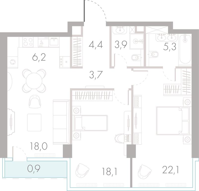 2-BD Apartment Sale, 82.5 sq. m. at River Park Towers, Kutuzovsky Drive, 16с1, Moscow, Russia #1