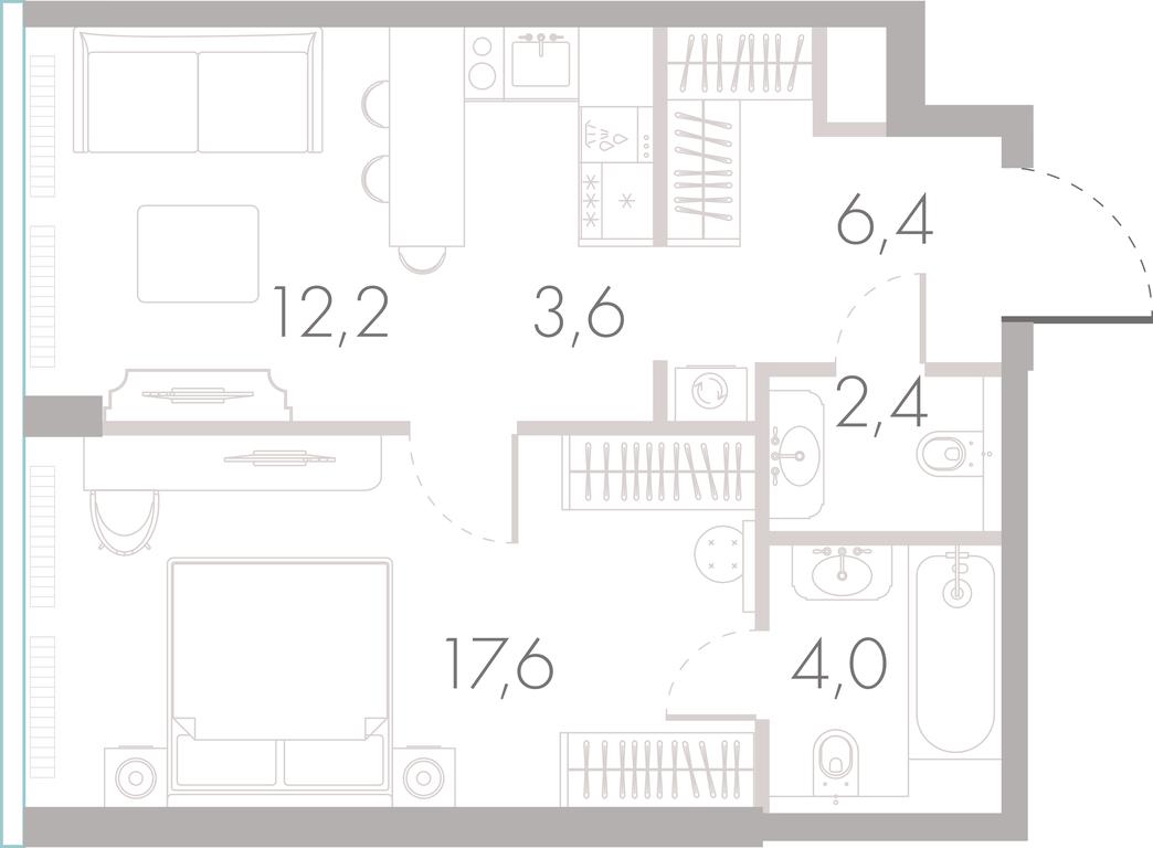 1-BD Apartment Sale, 47 sq. m. at River Park Towers, Kutuzovsky Drive, 16с1, Moscow, Russia #1