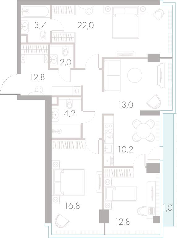 3-BD Apartment Sale, 97.6 sq. m. at River Park Towers, Kutuzovsky Drive, 16с1, Moscow, Russia #1