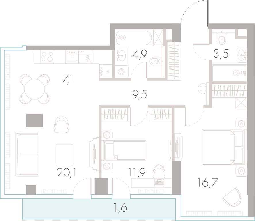 2-BD Apartment Sale, 74.9 sq. m. at River Park Towers, Kutuzovsky Drive, 16с1, Moscow, Russia #1