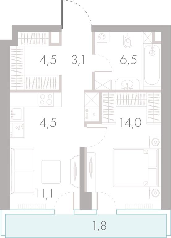 1-BD Apartment Sale, 44.9平方米 at River Park Towers, Kutuzovsky Drive, 16с1, Moscow, Russia #1 1-BD Apartment Sale, 44.9平方米 at River Park Towers, Kutuzovsky Drive, 16с1, Moscow, Russia #1